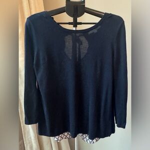 LOFT Dark Blue Lightweight Sweater with cute peekaboo blouse in the back! Size M